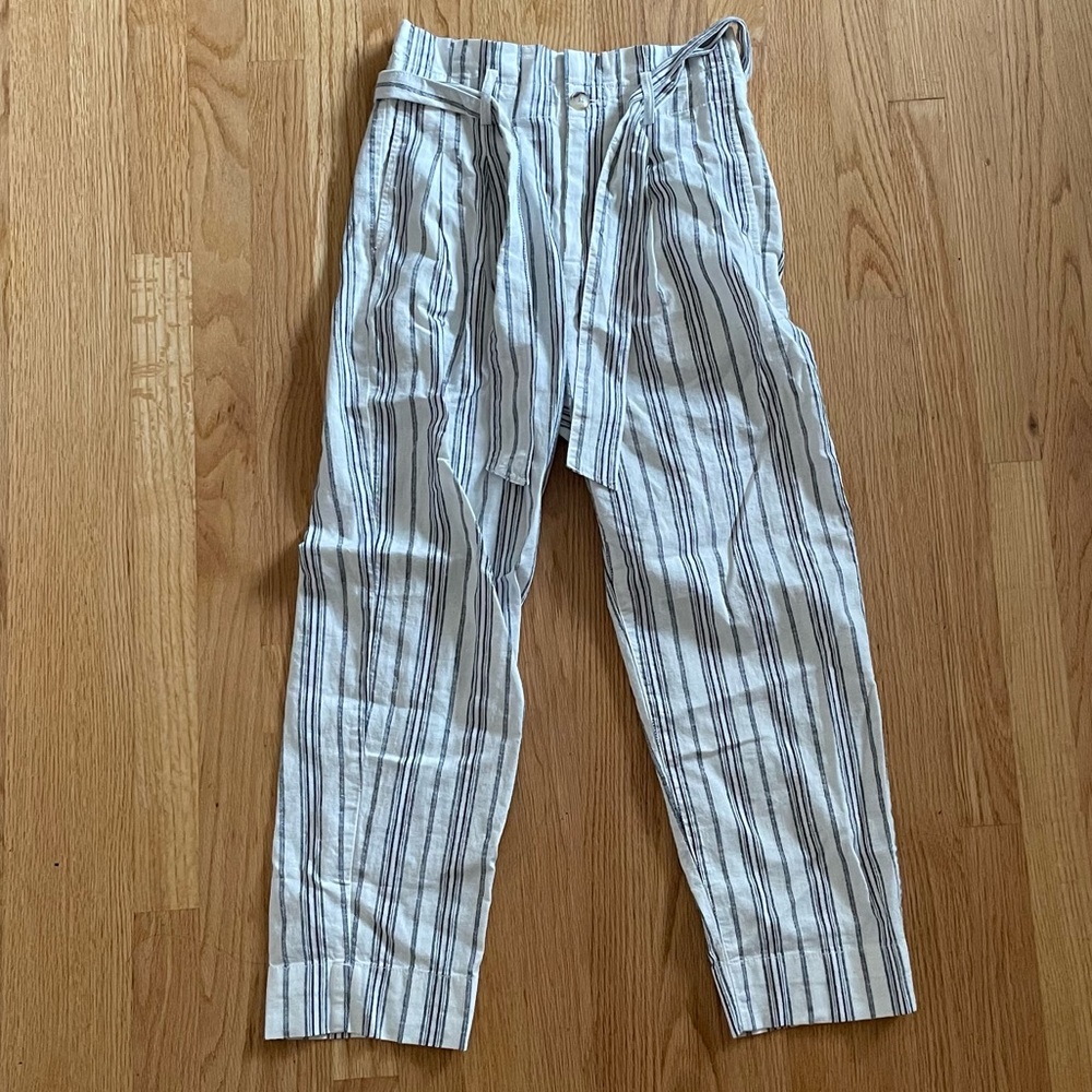 Madewell Linen-Cotton Paperbag Pants in Dark Baltic Stripe